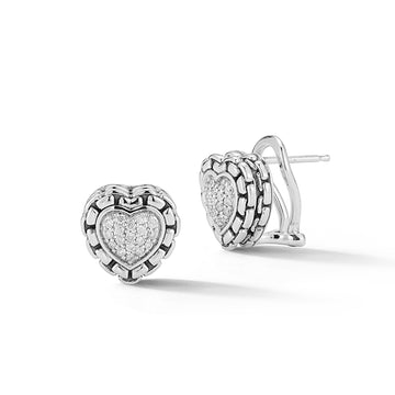 JAI Silver & Diamond Pave Heart Earrings